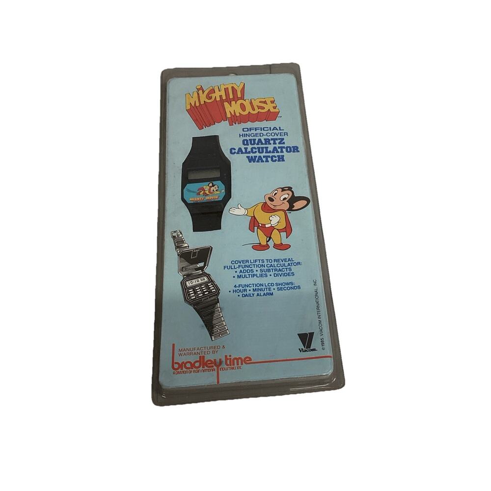 Mighty Mouse Rare Official Hinged Cover Calculator Watch By Bradley NOS 1985